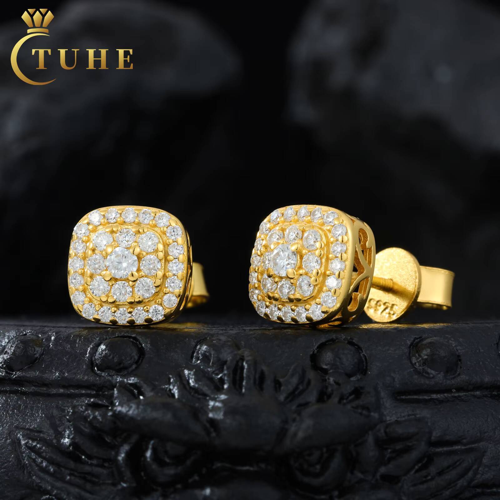 Sparkling Hip Hop Jewelry Custom 925 Sterling Silver 3 Rows Moissanite Stud Earring Luxury Diamond Fashion Jewelry