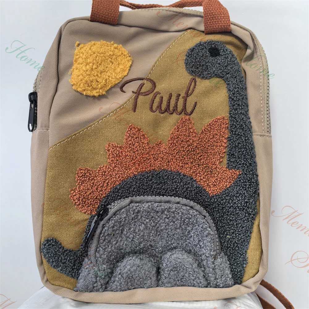 New Infant Cartoon Dinosaur Bag Custom Name Childrens Day Gift Animal Backpack Personalized Embroidered Name Kids Schoolbags G250807
