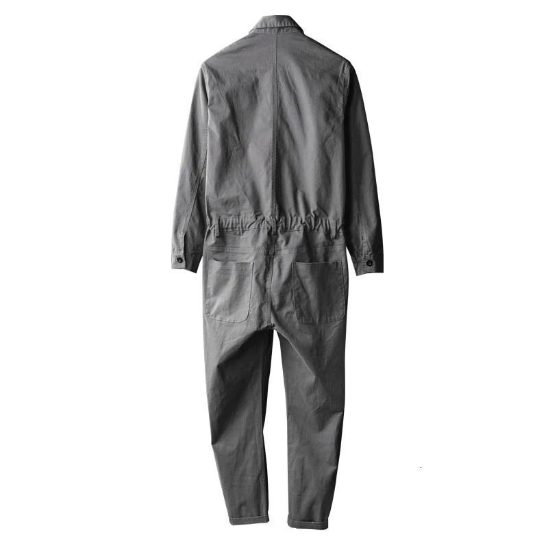 Men Gray Jumpsuits Long Sleeve Adjustable Waist Overalls Pockets Coveralls 250804