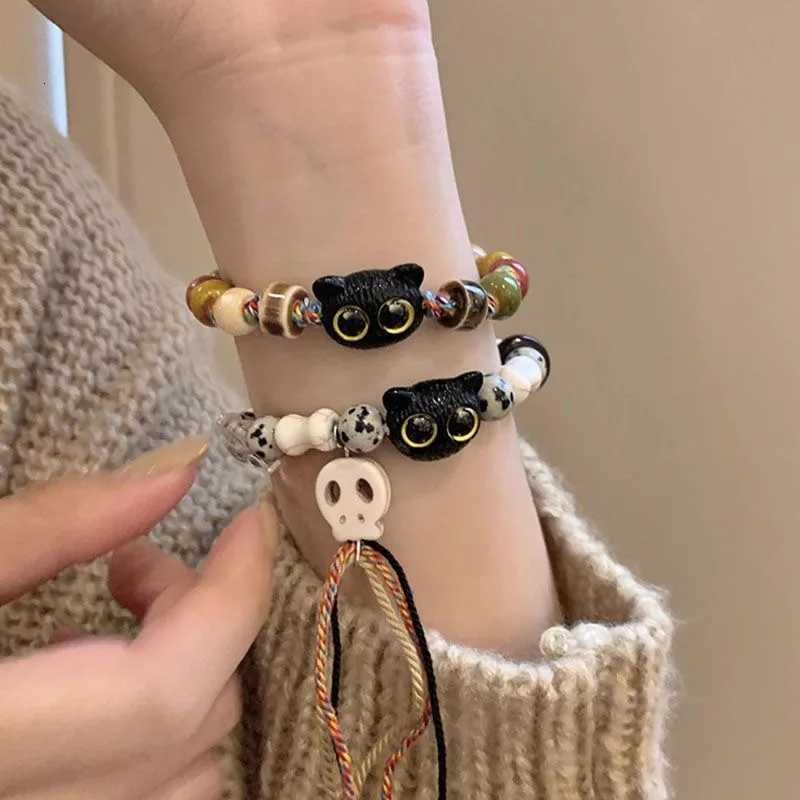 1/2PCS Tassels Big Eye Cat Bracelets for Women Men Sweet Cool Skull Ceramic Beaded Bracelet Aesthetic Party Jewelry Accessories W250807