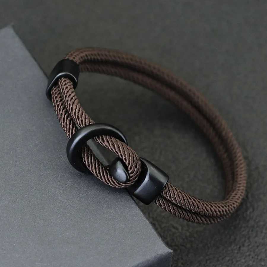 2Pcs/Set Men Bracelet Set Double Layer Rope Nautical Bracelet 6mm Black Onyx Stone Bracelet Leisure Accessories Pulseria W250807