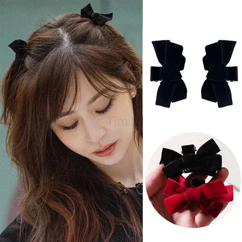 Half Bow Hair Clip Retro Girl Side Duckbill Clip Hair Accessory Black White Ribbon Clips Vintage Bowknot Side Hairpin Cute Girl U250807