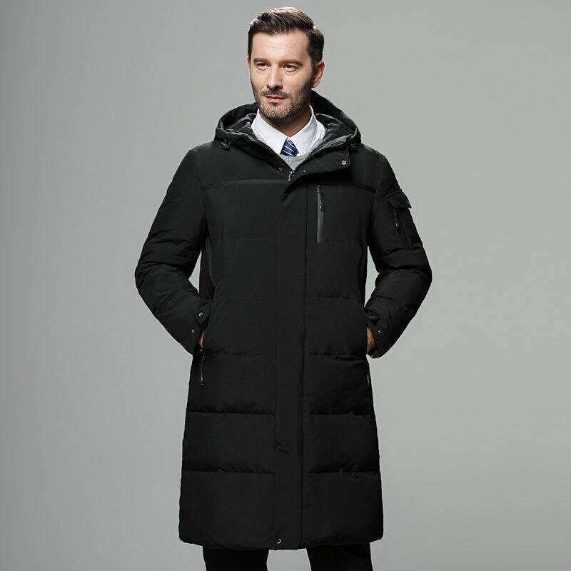 Winter New Product Thickened Hooded For Men's Youth White Duck Down Warm Mid Length Coat