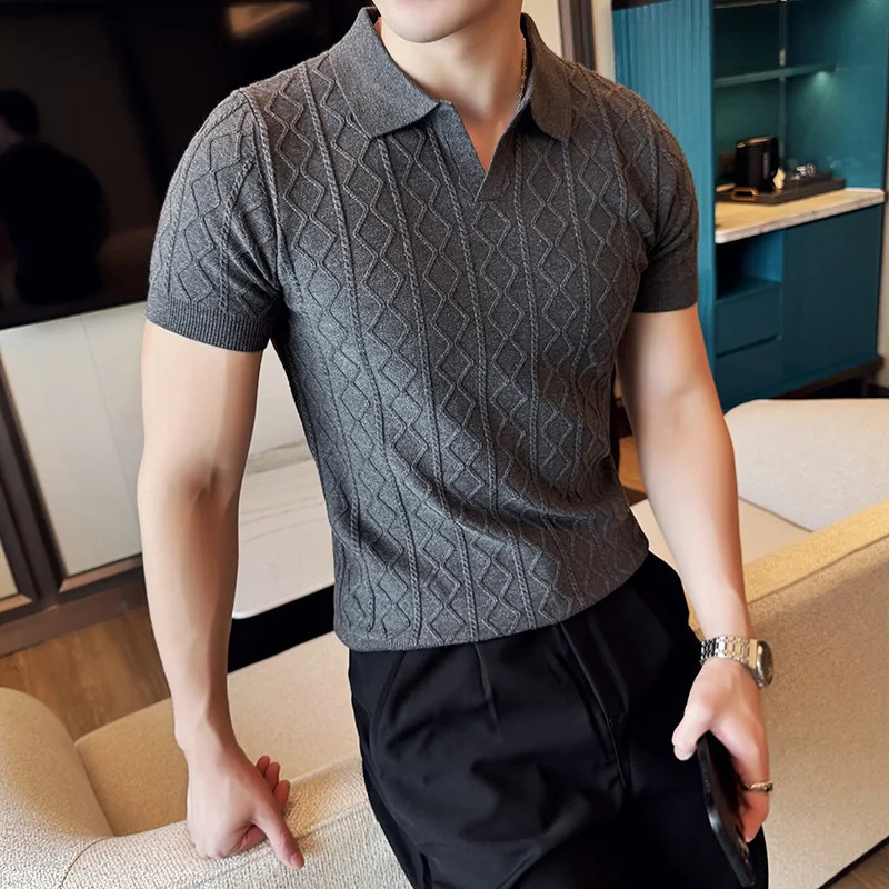 Polo Style Sweaters For Men Autumn Winter Slim Fit Short Sleeve Mens Casual Sweater Turn Down Collar Knitted Pull Homme 3XL 250804