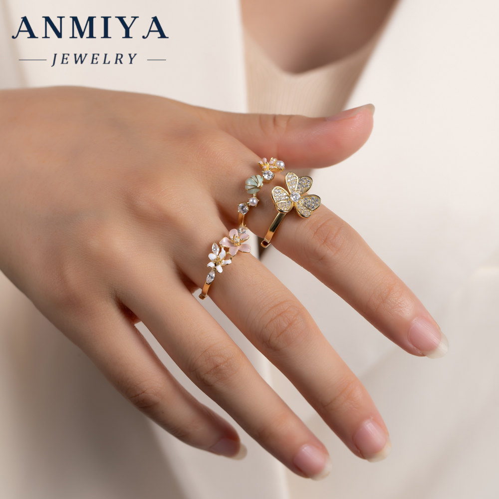 Dainty Shining Zircon Rings Flower Ring 18k Gold Plated Jewelry 925 Sterling Silver Jewelry Gift Rings Set for Women Wedding