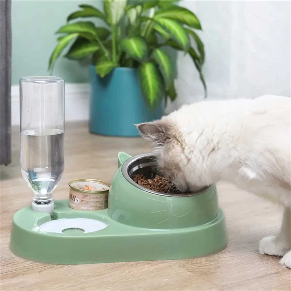 2 In 1 Cat Bowl Water Dispenser Automatic Water Storage Pet Food Bowl Food Container With Waterer Feeder Dog Cat Food Bowl Y2508061