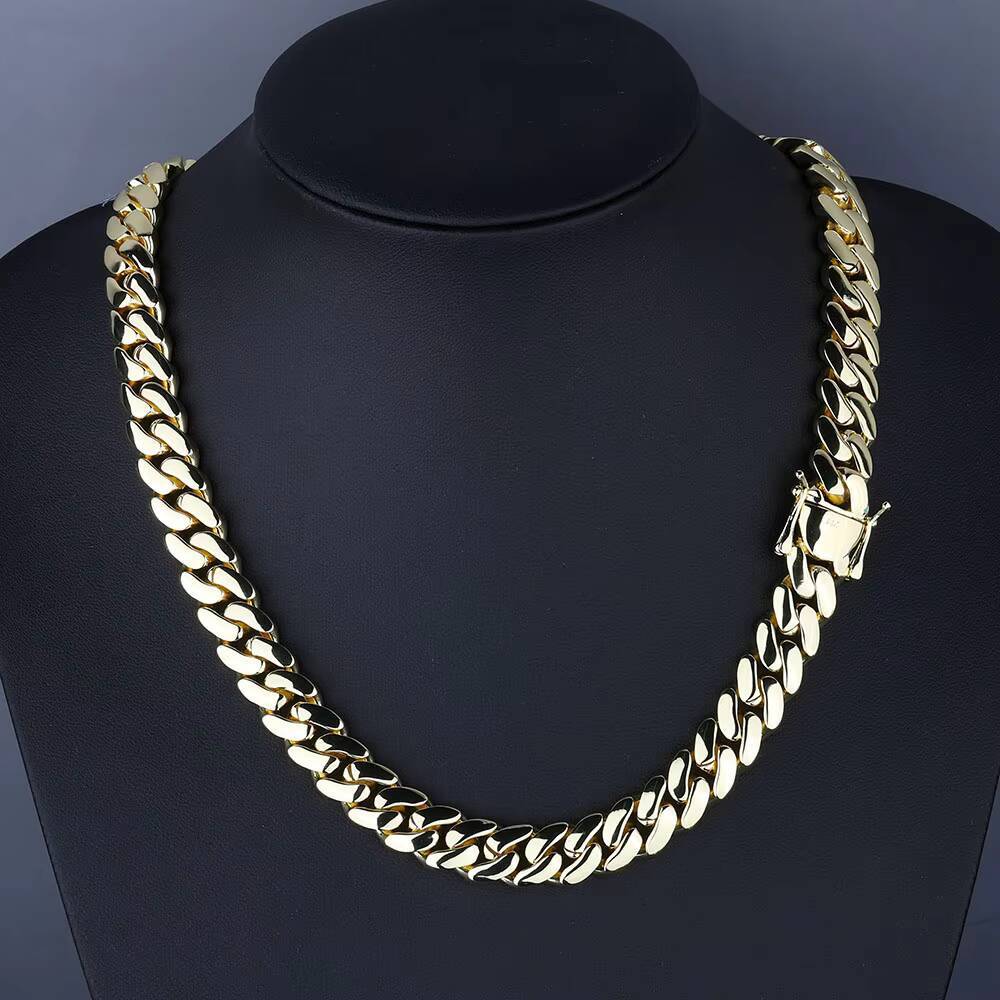 Wholesale 10mm-22mm Solid Cuban Chain Necklace 14K Gold Plated Heavy Miami Cuban Link Chain Hip Hop Men Fine Jewelry
