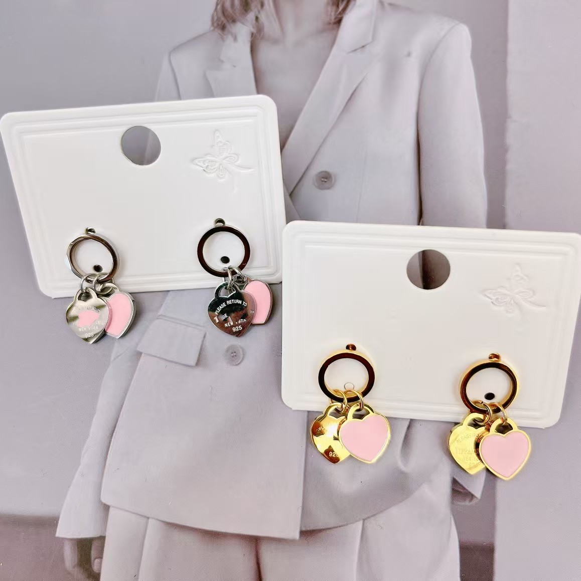 Shiny Girls branded designer AAA diamond small heart stud 316L Stainless Steel 18k Gold silver women letter earrings wedding jewelry birthday gift match clothes