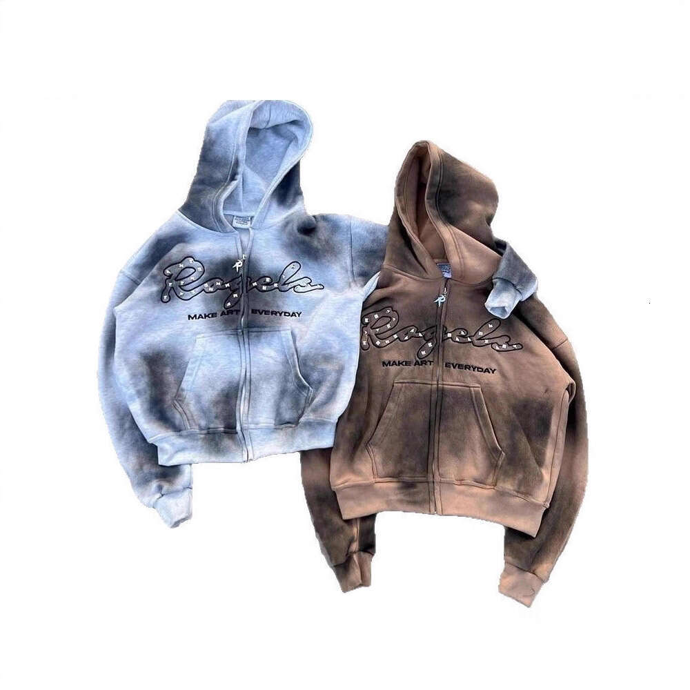 3D Digital Printing Handmade Distressed Tie-Dye Gradient High-End Cool Zipper Hoodie Jacket for Men and Women
