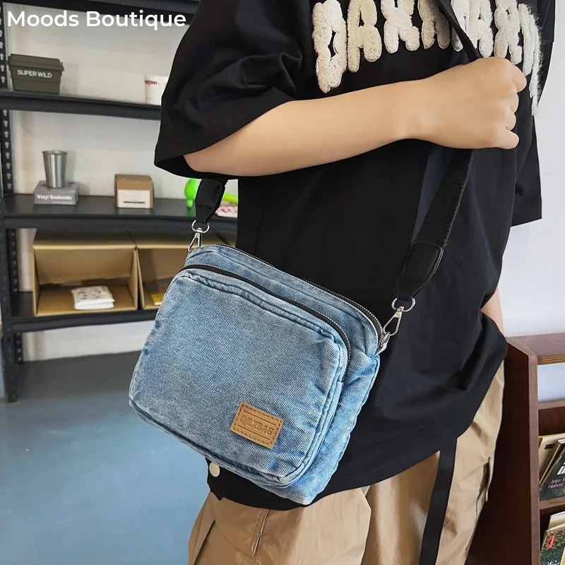 Vintage Style Small Square Crossbody Bags For Women Washed Denim Fabric Retro Messenger Bag Casual Street Shoulder Tote 250805