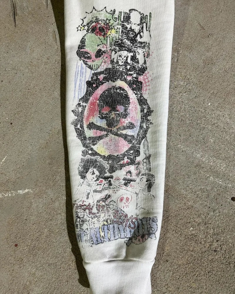 American Graffiti Print Hoodie Women Y2K Gothic Retro Street Hip Hop Loose Fashion Casual Couple Pullover Hooded Sweatshirt 250804