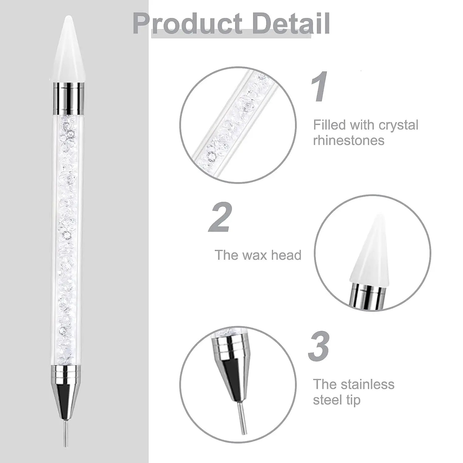 Rhinestone Picker Dotting Pen with 6 Wax Tips Dual-Ended Manicure Nail Art DIY Decoration for Rhinestones and Gemstones 250805