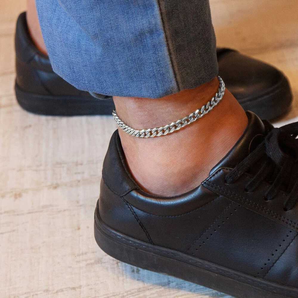 eManco 4MM Stainless Steel Cuban Chain Anklets For Men Women Silver Color Curb Foot Ankle Jewelry Y250805