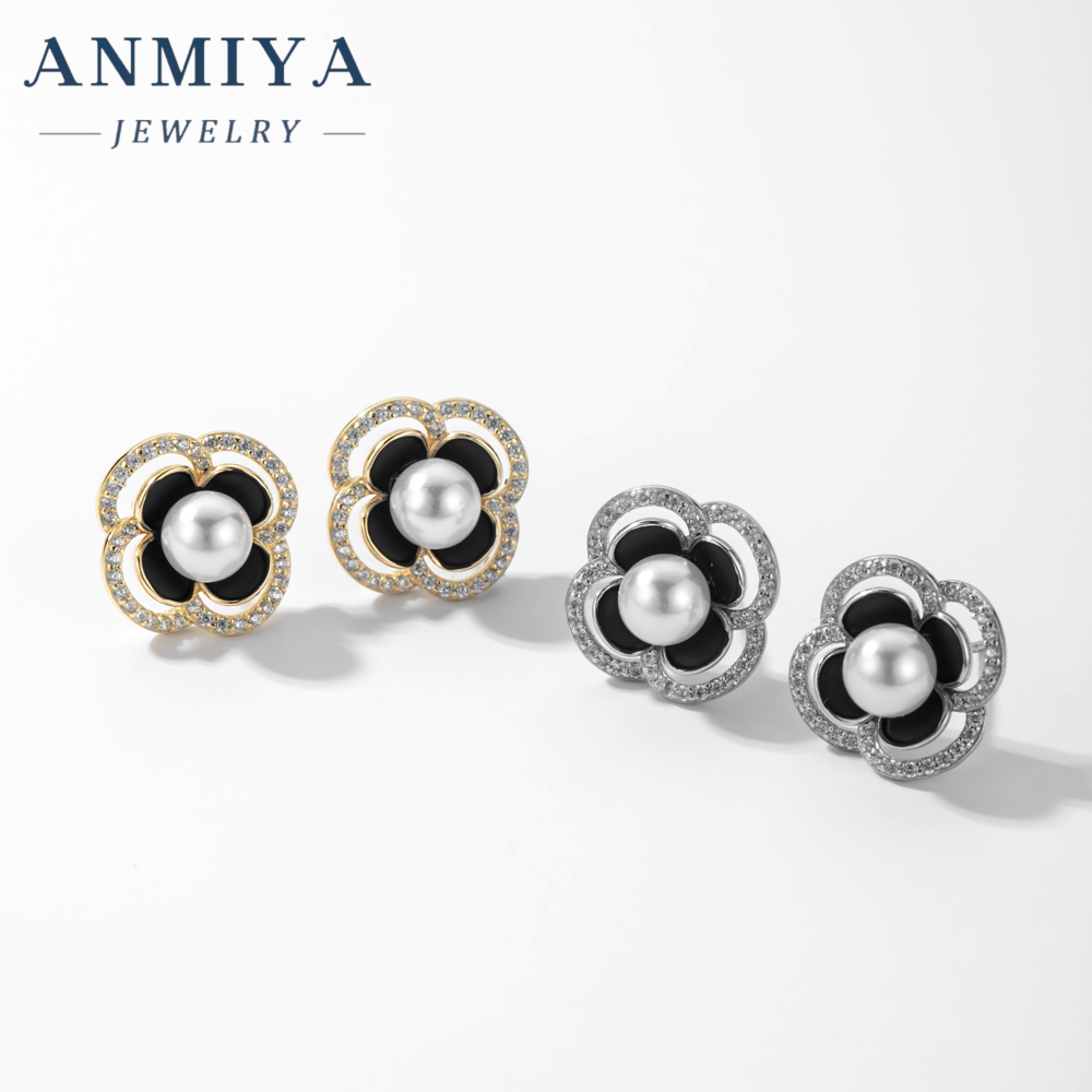 18k Gold Four Leaf Clover Flower Stud Classic Earrings Real Leaf Earrings Clover Stud 18k Gold 925 Silver Leaf Stud Earrings