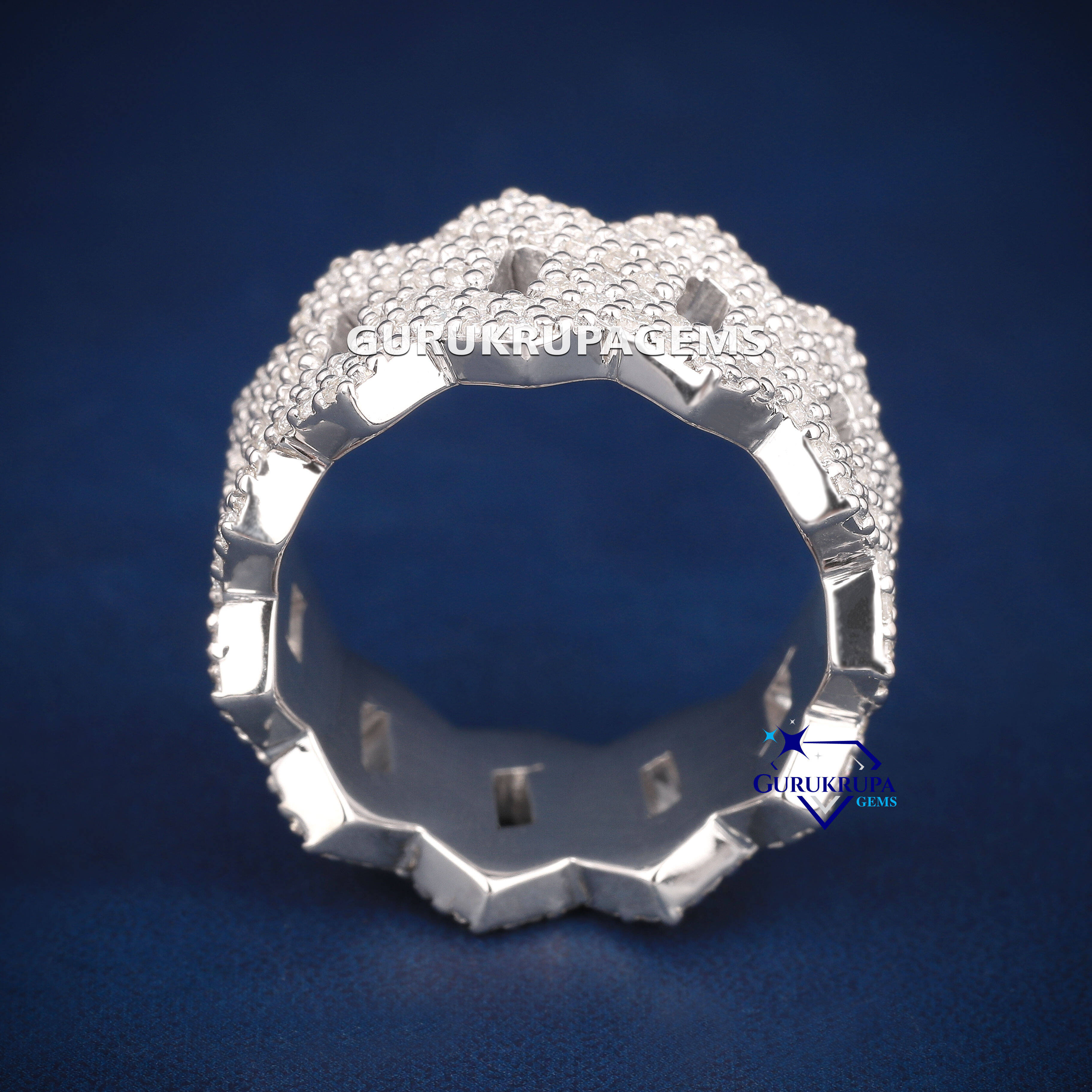 Pass Diamond Tester Hip Hop Bling D Color Moissanite Iced Out Mens 2 Rows Cuban Link Ring With 14k Real Gold