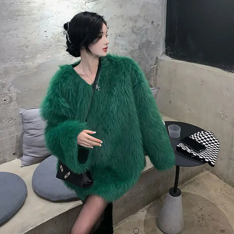 Fluffy Oversized Sweater Autumn Winter Womens Clothing Y2k Streetwear Mink V-neck Soft Pullover Jumper Loose Long Sleeve Tops 250804