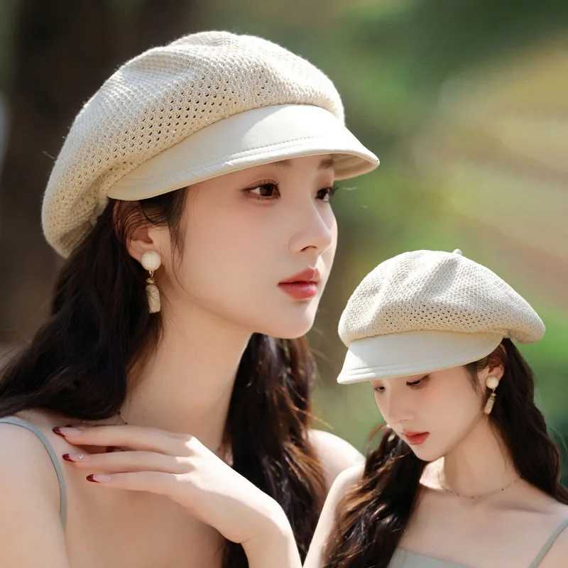 RICYGVM Summer Mesh Berets For Women Hollow Breathable Octagonal C Art Retro Pumpkin Hat Fashion Girls Sun Protection Visors XJ250807