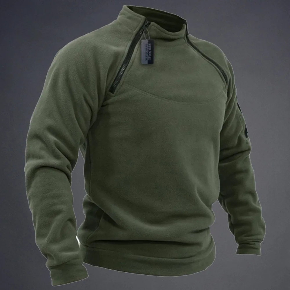 Mens Polar Fleece Outdoor Warm Breathable Tactical Zipper Standing Neck Long Sleeves Casual Solid Color Sweatshirt 250807