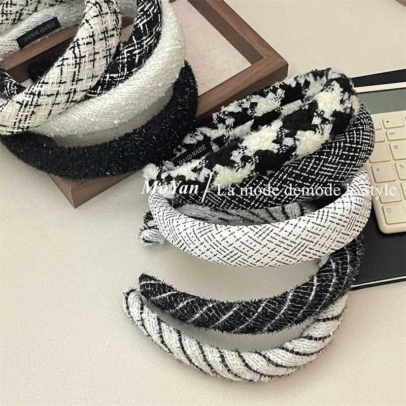 Sponge Hair Band for Girls latt check Hair ornaments Knit band Elegant Hair Hoops Y250807