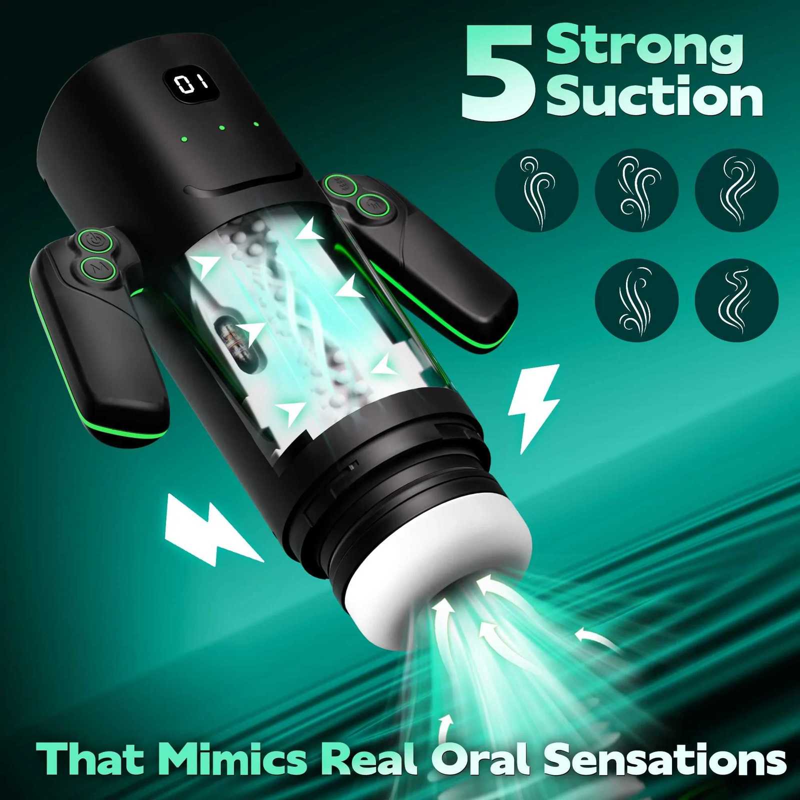 Kushor Automatic Thrusting Sucking Male Masturbator with Handle Double Layer Masturbation Cup Pocket Pussy Adult Toy for Men W250807