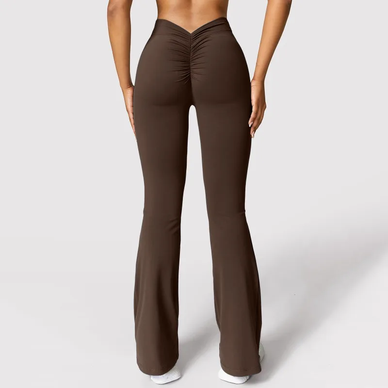 2025 Fashion Micro Horn Leggings Women V-back Waist Sports Pants High Waist Push Up Butt Gym Pants Solid Slim Casual Leggings