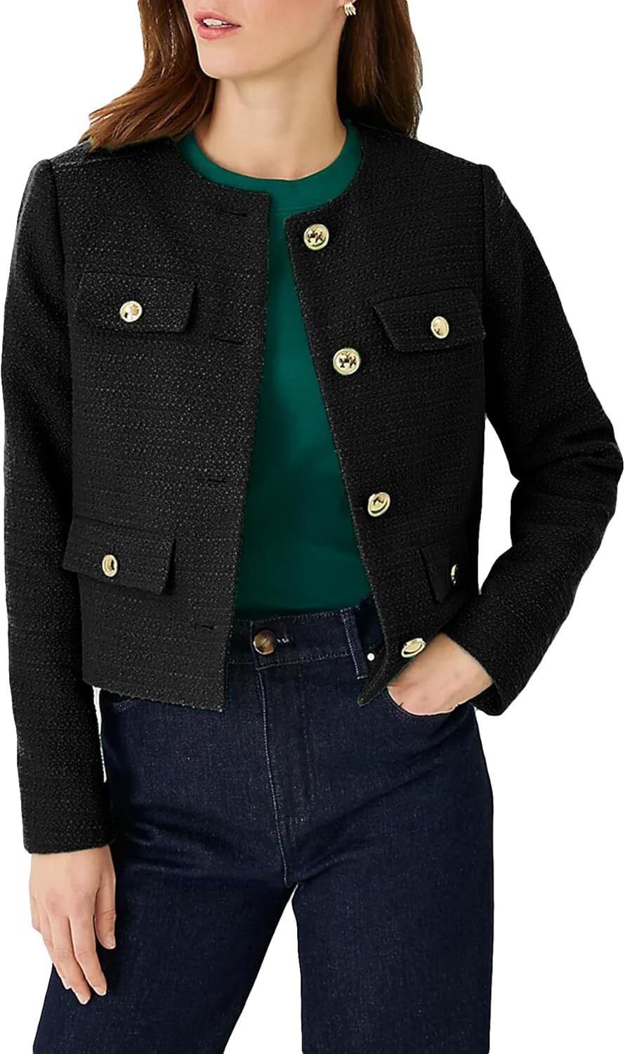 Cropped Tweed Blazer Jackets for Women Elegant Slim Collarless Business Casual Outfits