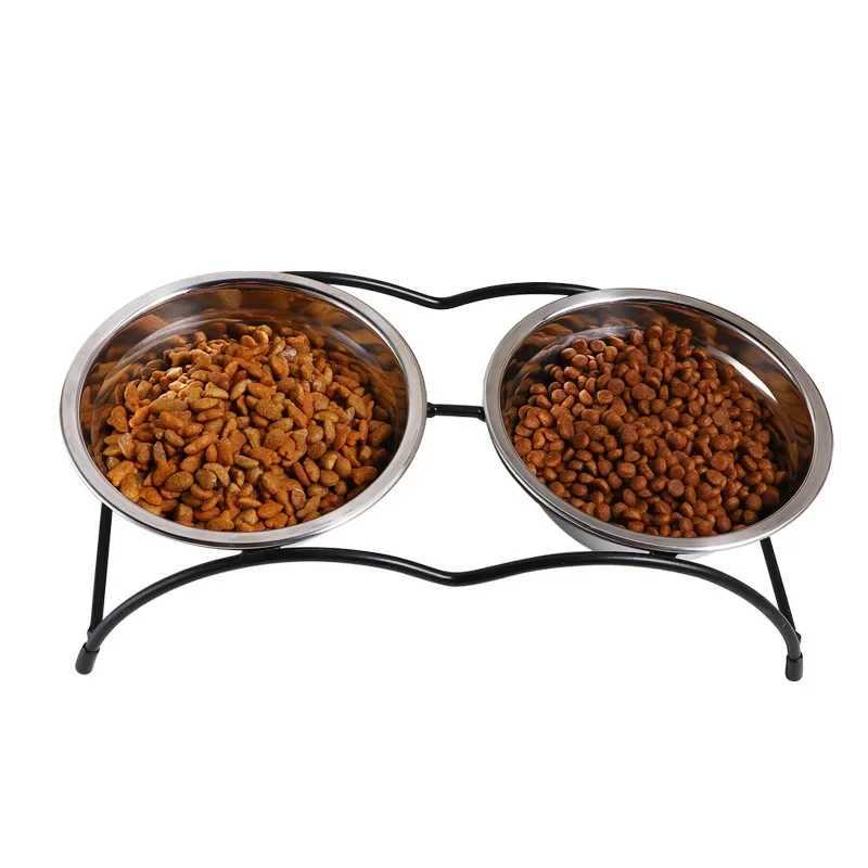 Stainless Steel Double Dog Bowls with Anti Slip Rack Safe Durable Pet Feeding Supplies for Dogs Cats Pet Accessories Y250806