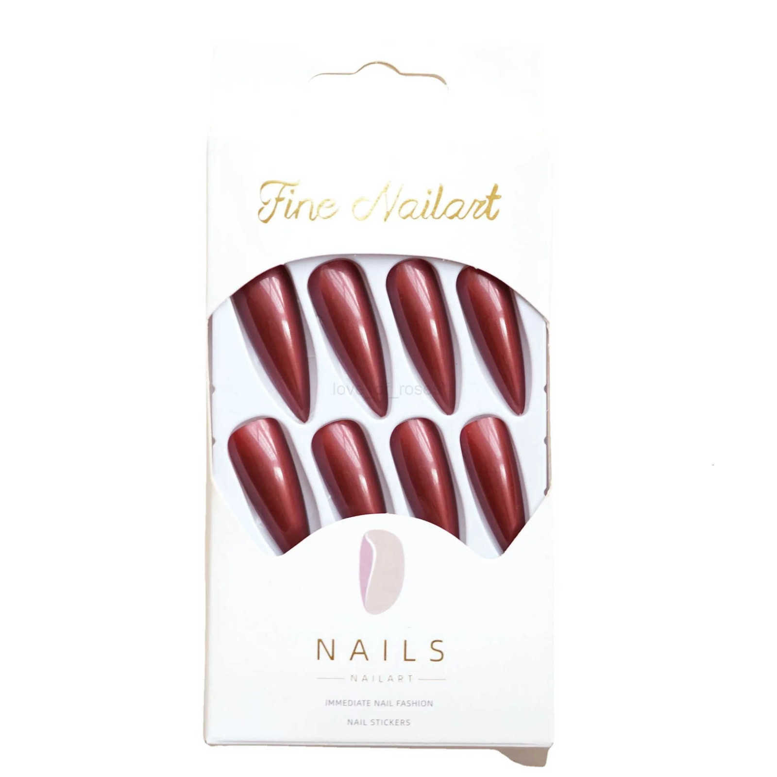 24pcs Super Long Stiletto Fake Y2K Nails Press On Vintage Wine Red False Nails With Designs Full Cover Fashion Almond Nail Tips Z250807