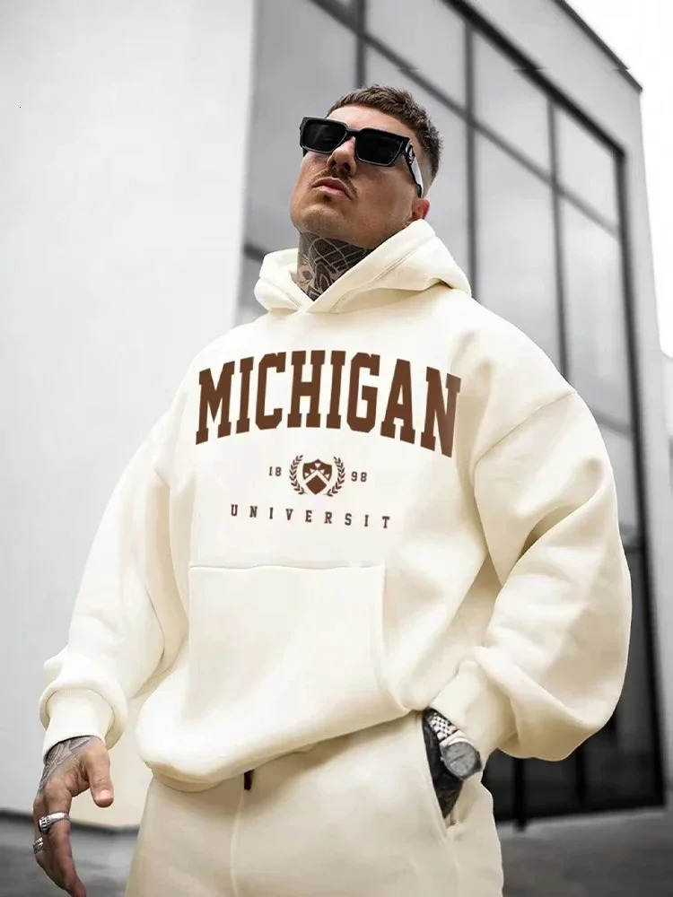 Men Oversized Pullover Hoodie Cotton Loose Sportswear Joggers Gym Sports Fitness Running Training Coat Casual Fashion Sweatshirt 250807