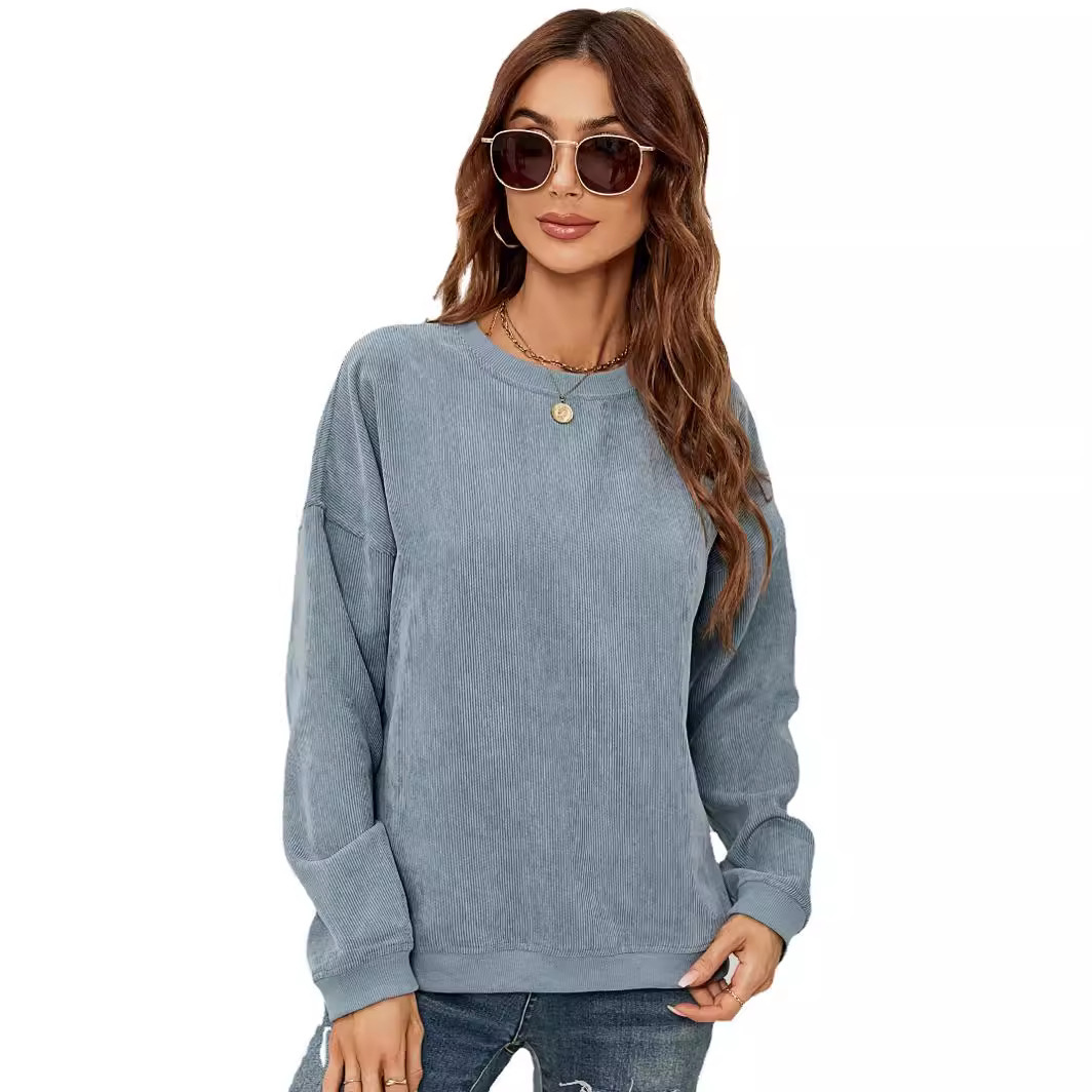 Free Shipping Designer Hoodie Amazon Women's Corduroy Sportswear Women's Casual Round Neck Pullover Long Sleeved Top 2025 Autumn/winter