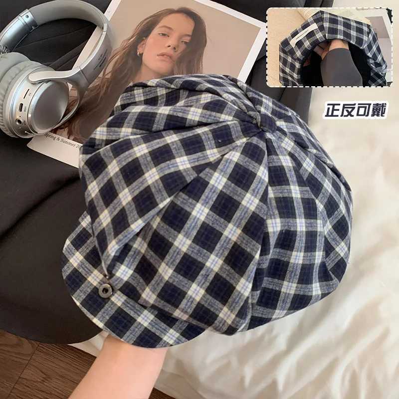 Retro Literary and Artistic Color Matching Plaid Berets for Women Spring and Summer New Sweet Versatile Cloud Newsboy Hat XJ250807