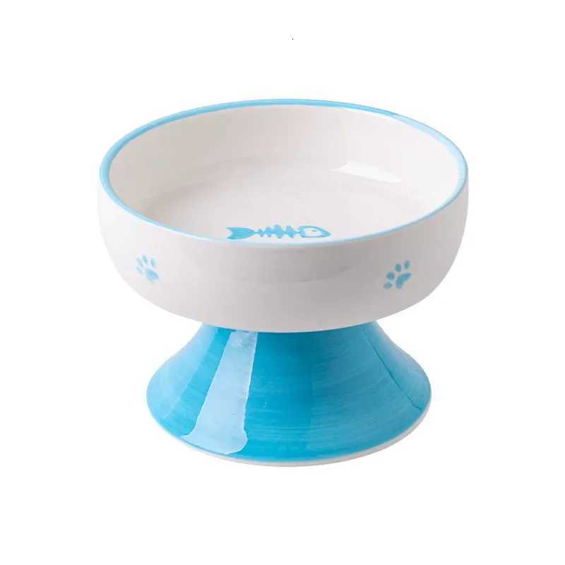 New Ceramic Cat Bowl Elevated Pet Food Water Bowls Raised Small Dogs Tilted Drinking Eating Feeders Puppy Cats Accessories Y250806