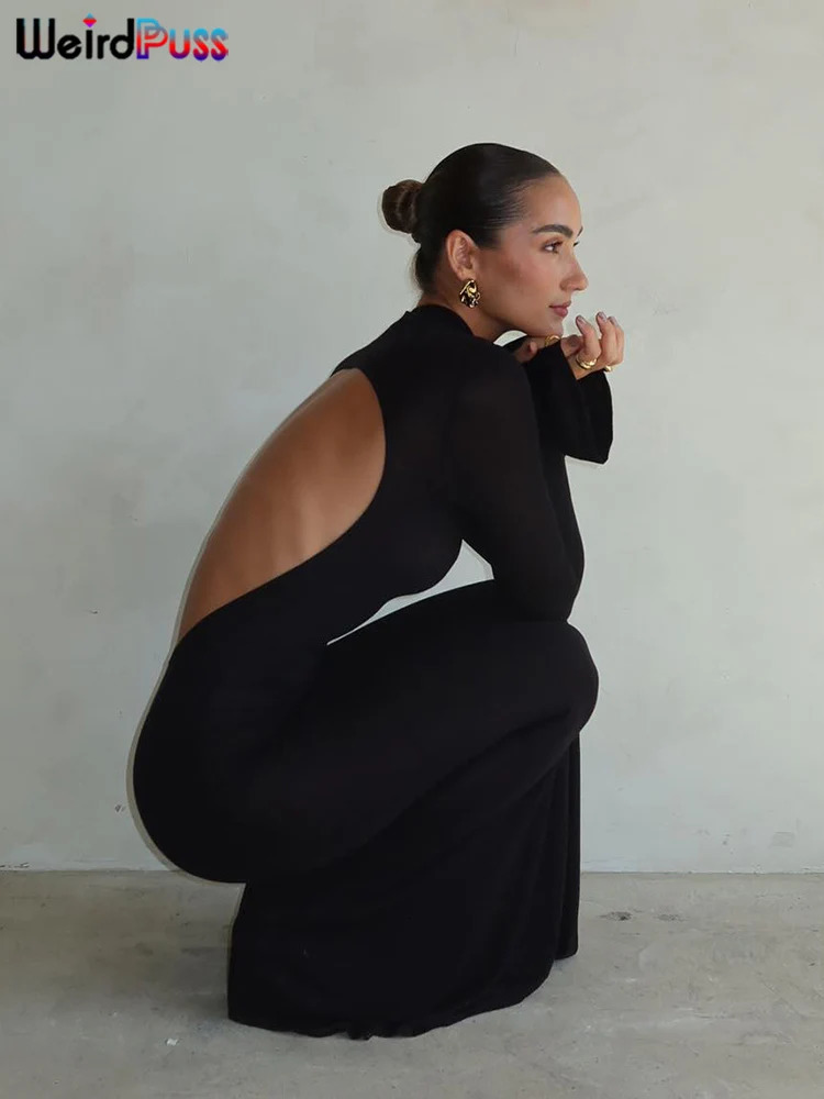 Weird Puss Backless Skinny Women Dress Stretchy Slim Bag Hip Bodycon Ladies Fashion Party Event Prom Mermaid Vestidos 250807