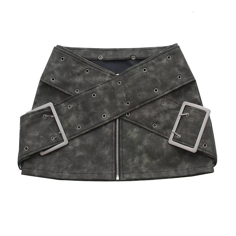 2025 Summer New Women's Street Wear Y trend K Retro Women's Korean Short Sexy Leather Mini Skirt Low Waist Pu Leather A-line Skirt Clothing 