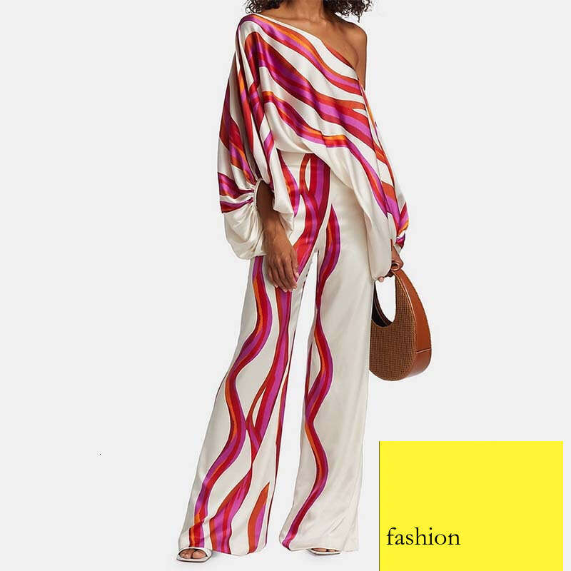 Plus Size Women's Printed Casual Loose Top And Wide Leg Pants Fashion Set Two-Piece Suit For Women B5 h7