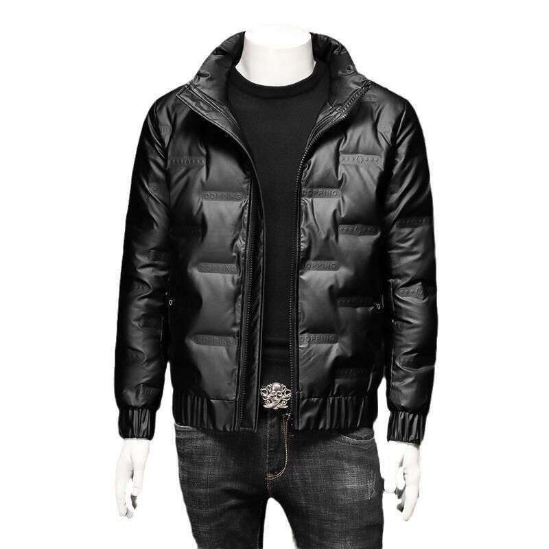 Winter thickened men's trendy fashion stand-up collar shiny Coat warm short jacket
