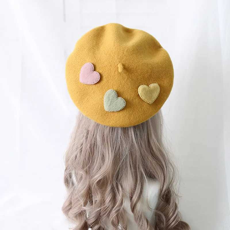 Cute Girls Kaii Little Beret Sweet Lolita Purple Ear Beanies Hat Handmade Wool Felt Women Beret Wholesale XJ250807
