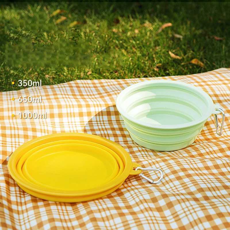 350/650/1000ml Dog Bowl Collapsible Silicone Feeder Dish Bowl Portable Large Capacity Puppy Water Food Container Travel Y250806
