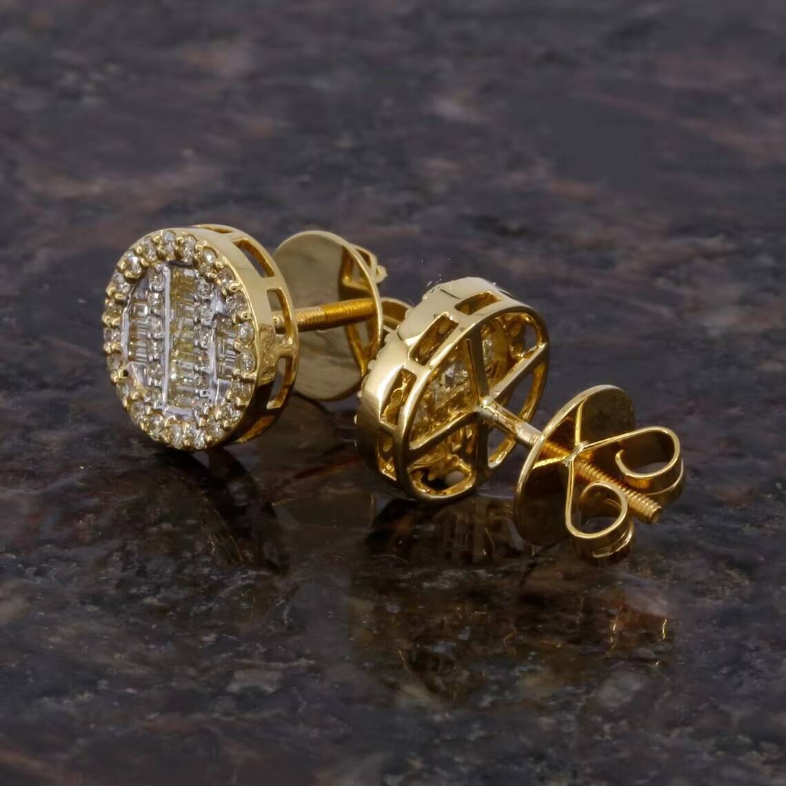 Moissanite Earrings 925 Sterling Silver Prong Setting Baguette Diamond Gold Plated Hiphop Cluster Studs Earrings