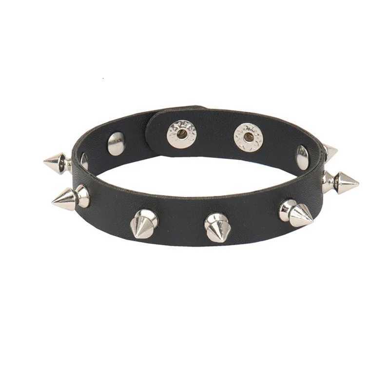 Punk Bracelet for Men Women Goth Black Leather Wristband with Metal Spike Studded Spike Rivets Adjustable Cuff Bangle W250807