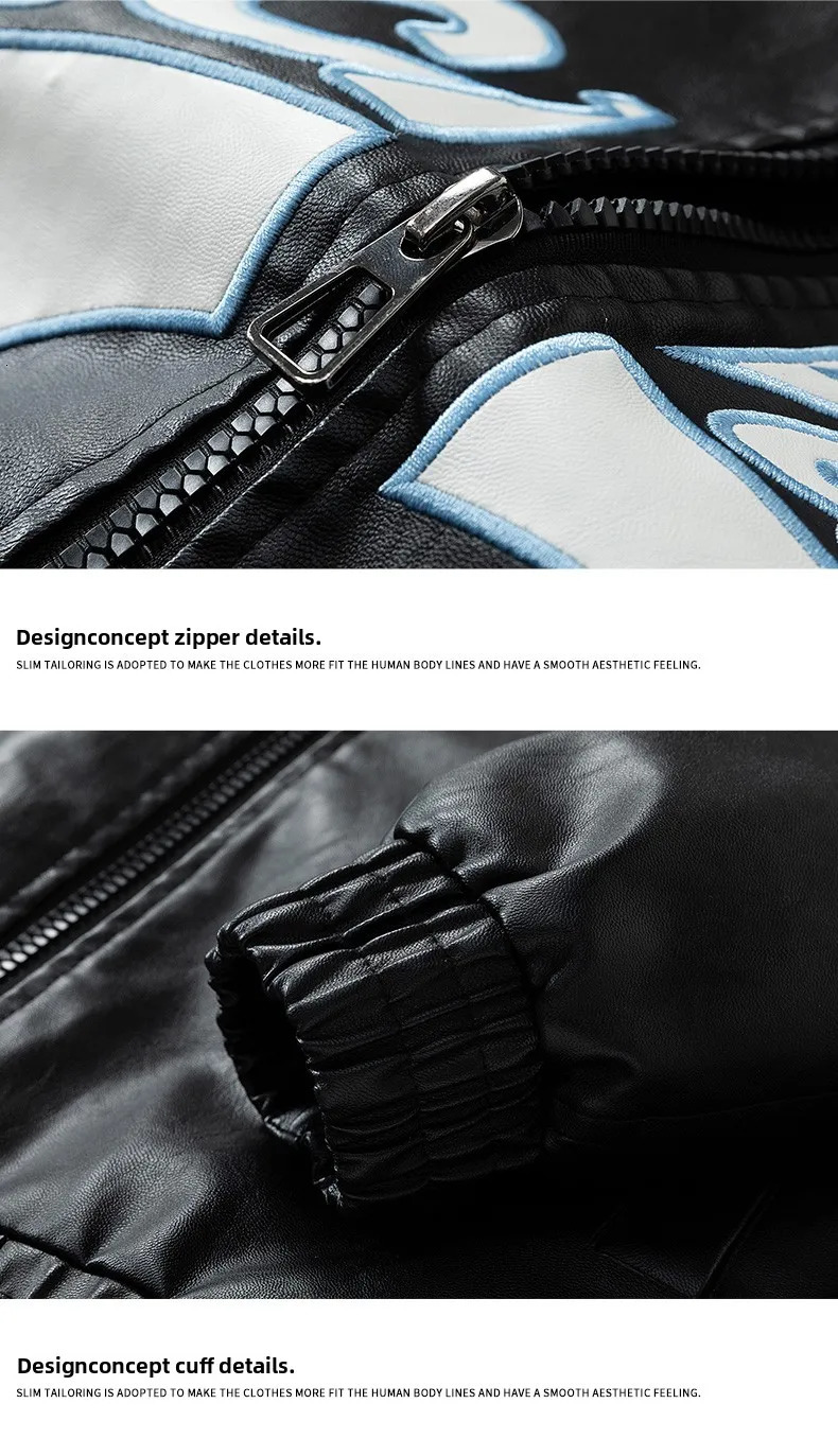 Spring and autumn ruffian handsome jacket mens leather jacket mens coat contrast color racing suit Hong Kong style jacket men 250805