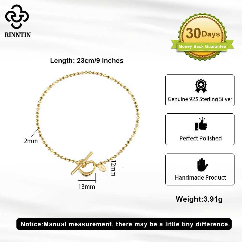 Rinntin Genuine 925 Sterling Silver Heart Toggle Clasp Foot Ankle 2.0mm Bead Anklet for Women with Straps chain Jewelry SA68 Y250805