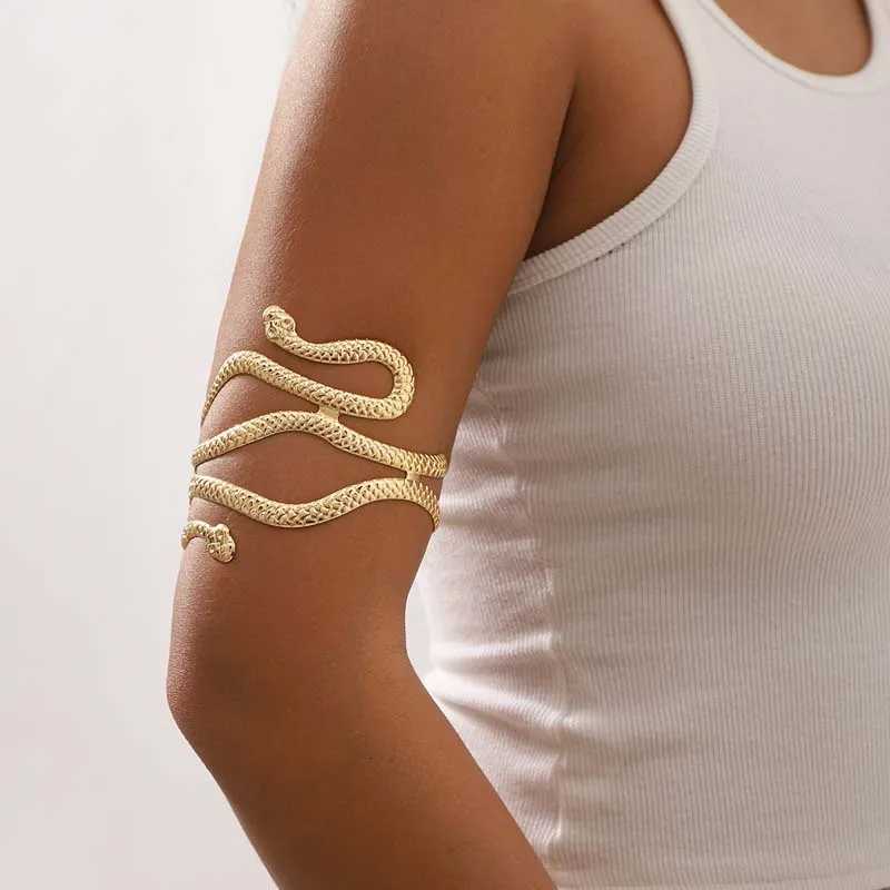 Vintage Metal Snake Shape Arm Chain Bracelets For Women Exaggerated Gold Color Animal Open Adjustable Cuff Bracelet Jewelry W250807