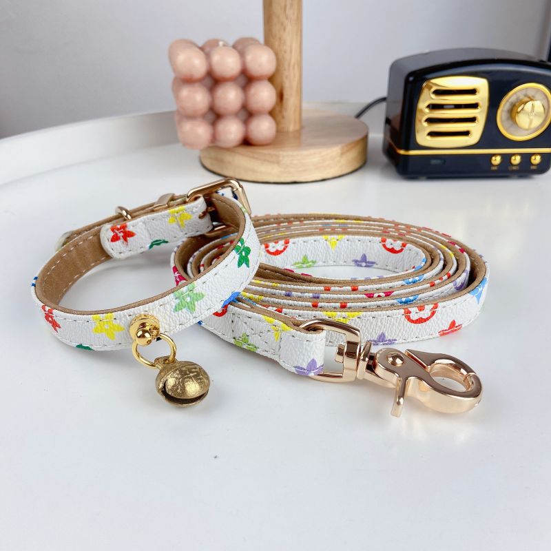 Luxury Dog Collar with Bell and Dog Tag Classic Design Adjustable Leather Pet Collar and Leash for Small Medium Dogs, Lightweight for Daily Use B311