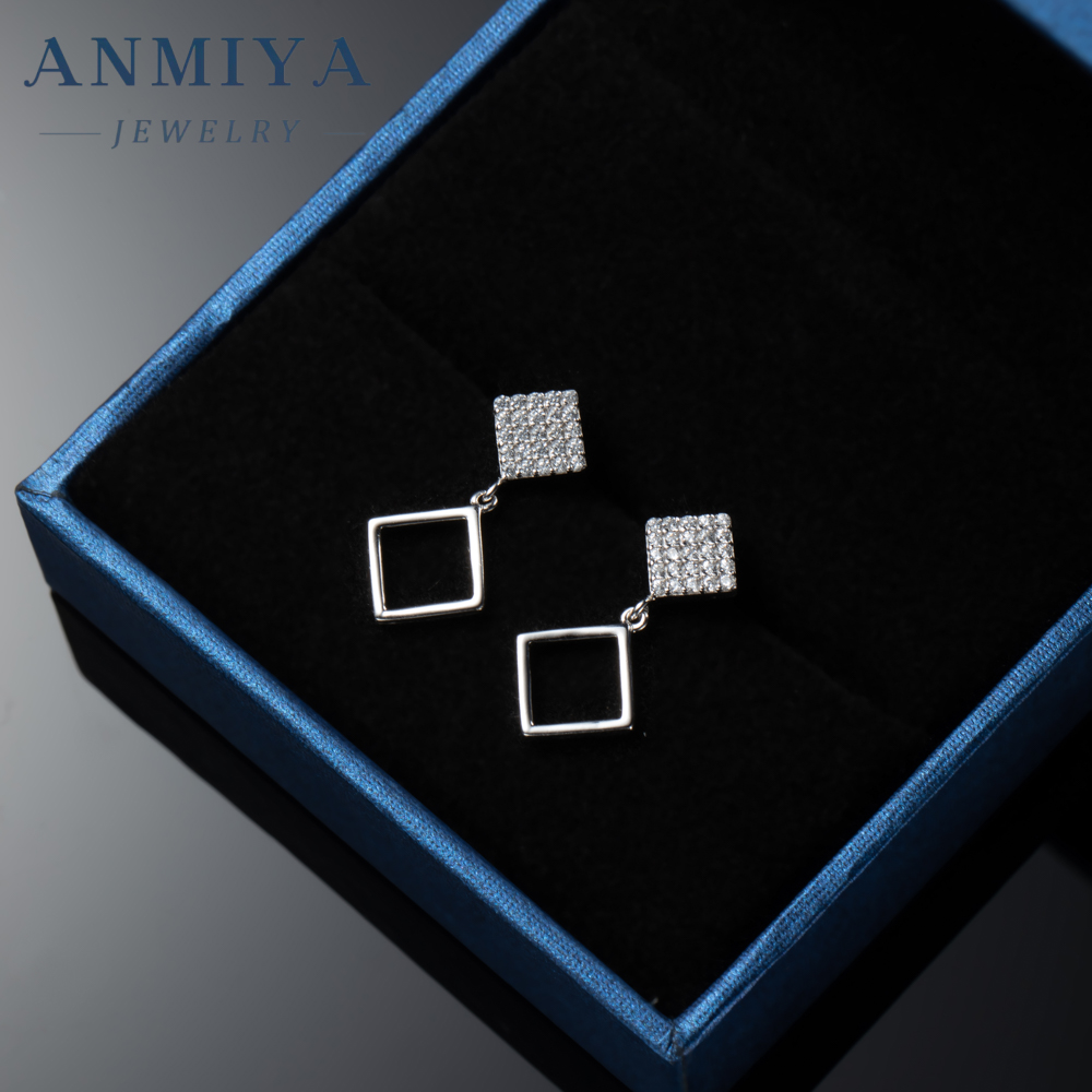 Exquisite Simple 925 Rhomboid Shape Geometry Irregularity Stylish Zircon Earrings for Women