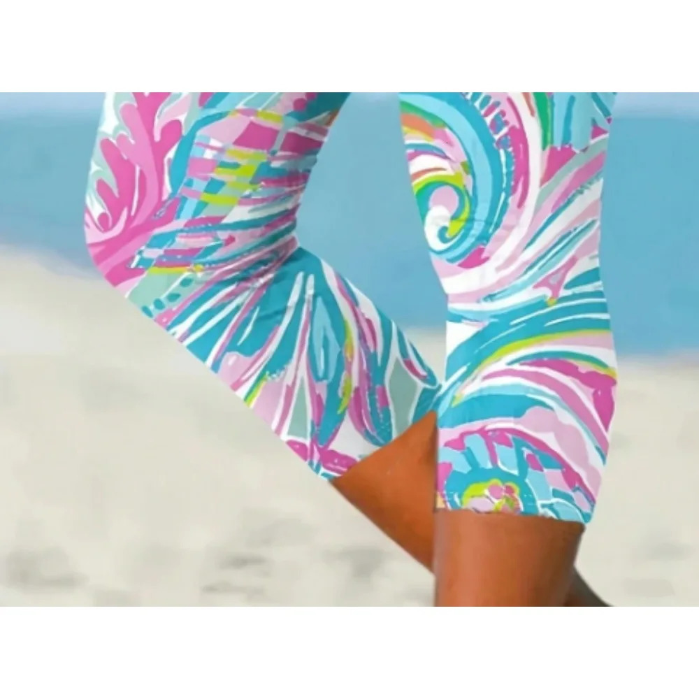 Plus Size Fashion Womens Cropped Printed trendy trousers Tight Pants Sevenpoint Leggings 250805