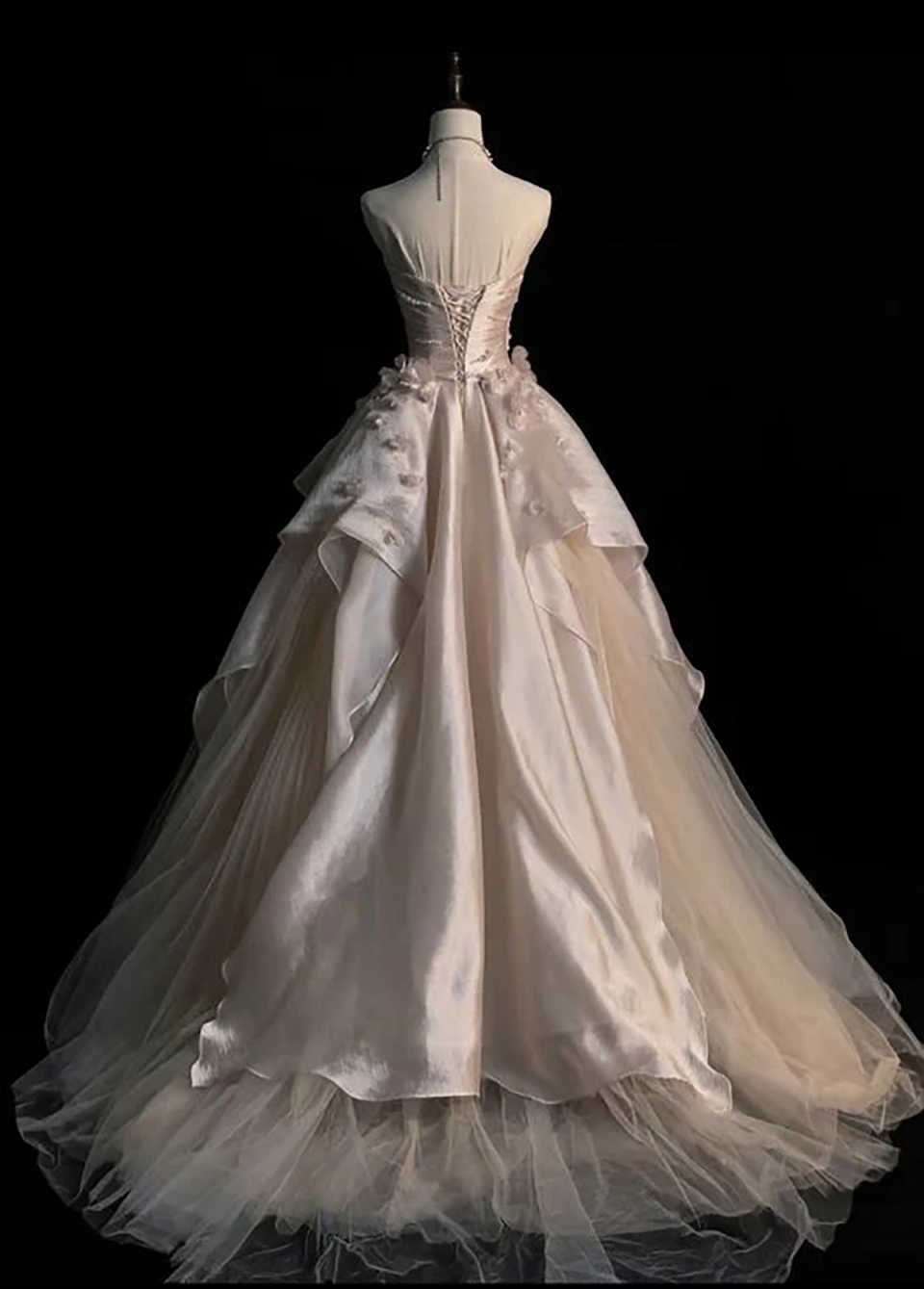 Customized Evening Dress Strapless Sleeveless A-Line Satin And Tulle 3D Flower Party Dresses Formal Prom Dresses