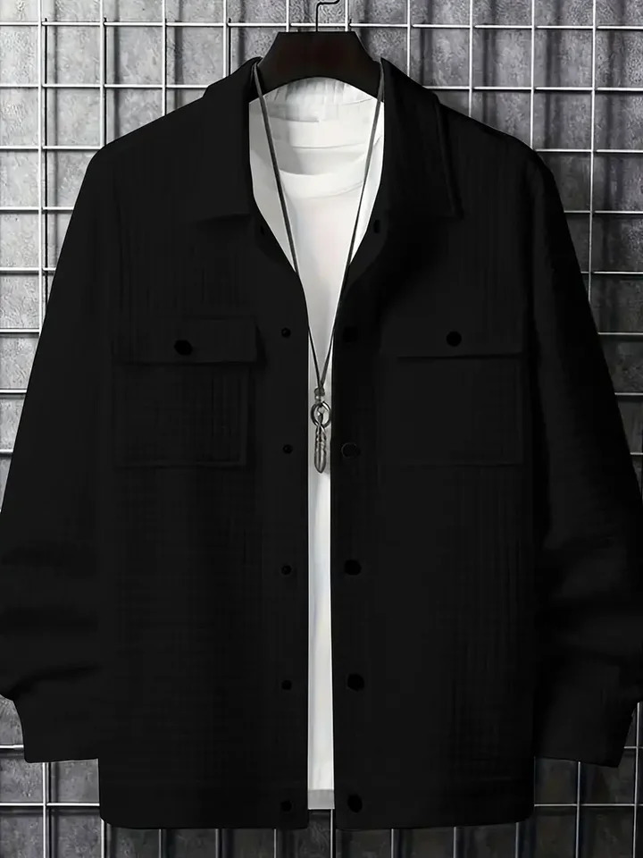 The spring and autumn trend mens lapel plain checkered jacket is made of polyester fiber rayon fabric suitable for dai 250807