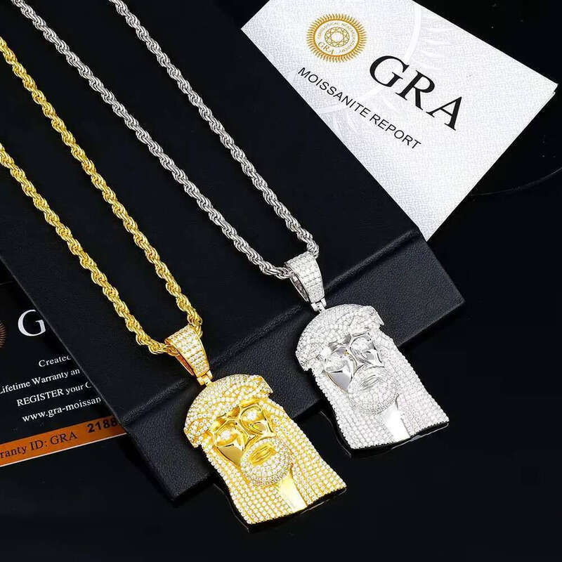 Mens Iced Out Sterling Sier Vvs Dia Mossanite Moissanite Hip Hop Jesus Head Piece Pendant With Rope Chain Necklace c3
