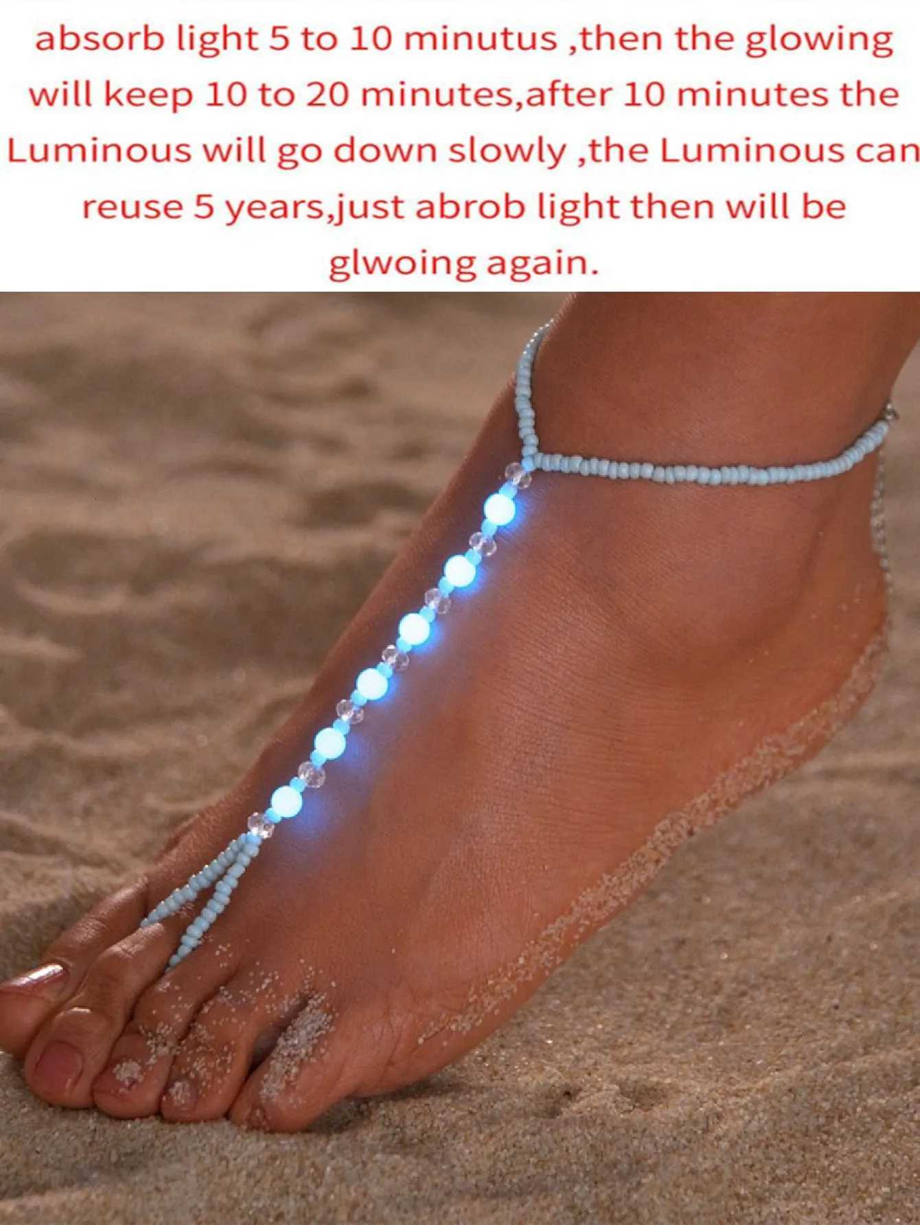 New Summer Glow In The Dark Beaded Toe Ring Anklet Adjustable Bohemian Braided Foot Jewelry Vacation Accessories For Women Y250805